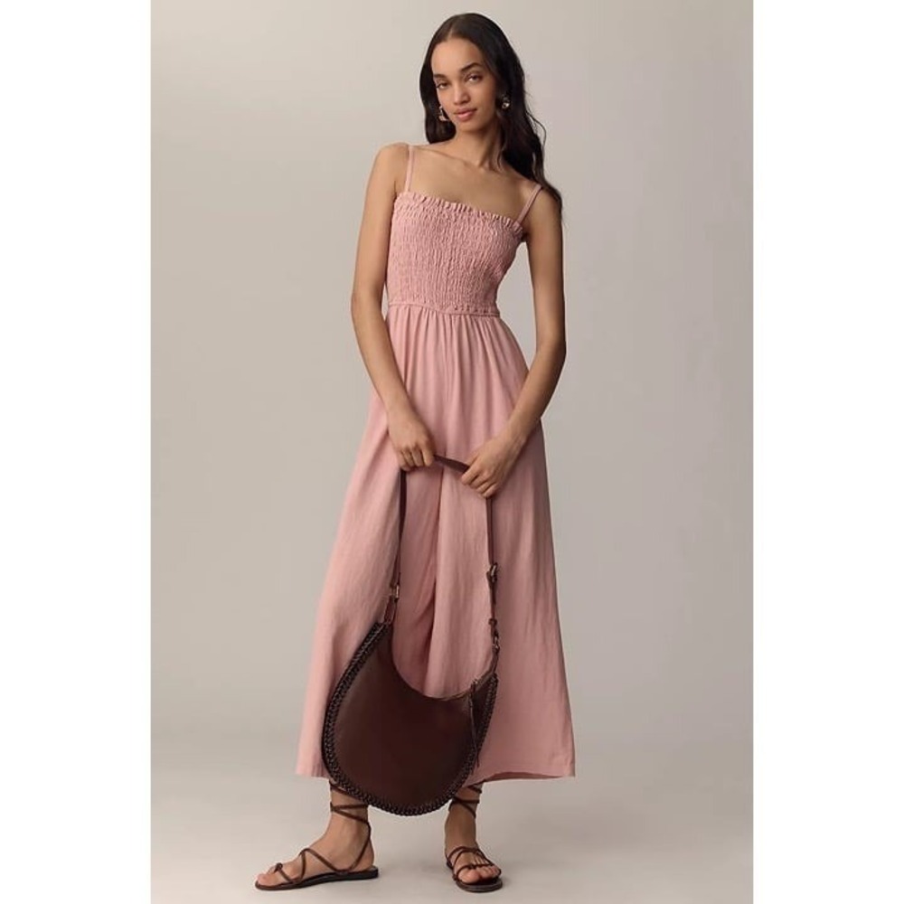 Jumpsuit Sz‎ L Smocked Stretch Pink Pull On Wide Leg High Rise Tank Cisono